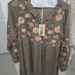 Savanna Jane Olive Floral Embroidered Blouse